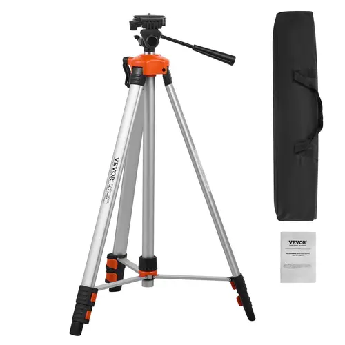 VEVOR Sturdy Telescopic Aluminum Alloy Survey Tripod (Hardware), ¼x20 Threaded Mounts, 27.36-68.11 Inches Height Adjust, Panning Handle, Laser Level Pole & Bag, for Line Laser Level/Total Station, Construction Measuring Tool, Father's Day Gift Option
