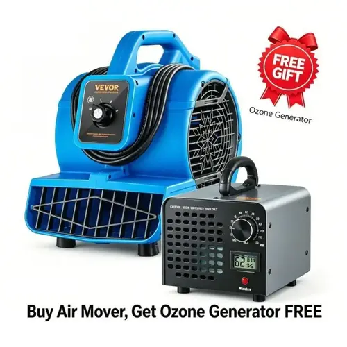 VEVOR Portable Air Mover (Buy 1 Get Ozone Generator Free) - 1360 RPM, 600 CFM, Handheld Portable Blower with 4 Blowing Angles, 3-Speeds Adjustable Settings, Timer, Carry Handle, Lightweight Blower for Janitorial, Commercial Use