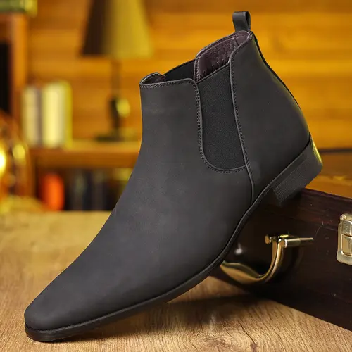 Men's New Chelsea Boots - Rubber Soles, Refined Matte Finish, Smart-Casual Stylish Design, Suitable for Daily Wear & Cocktail Parties (Black)