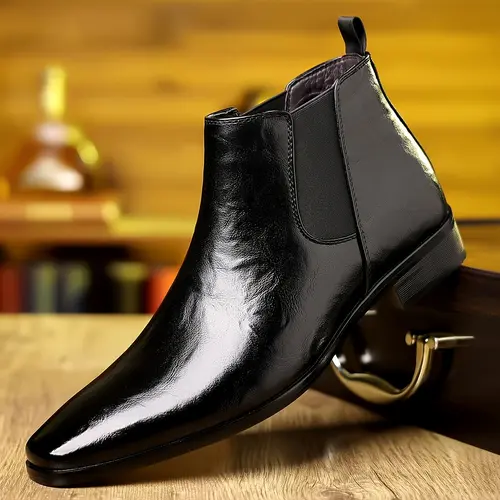 Men's Pointed-Toe Narrow Chelsea Boots - PU Leather Men's Shoes, Chic Minimalist Mid-Calf Black/Brown Footwear, Stylish Business-Casual Design, Ideal Gifts for Him