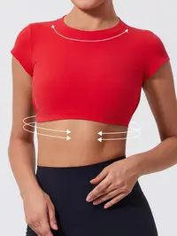 Women's Solid Backless Crop Gym Top, Casual Workout Tops, Fitted Sportswear, Casual Short Sleeve Round Neck T-Shirt for Daily Wear, Ladies Sportswear for Indoor and Outdoor Wear