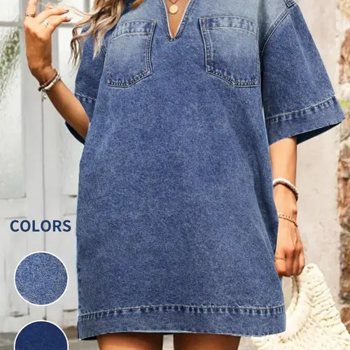 Women's Ombre Print Light Wash Denim Dress, Fashion Short Dress for Summer, Women's Dress for Daily Wear, Casual Fit Dresses, Womenswear, Casual Light Sundress