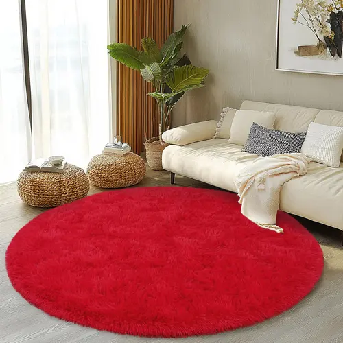 MUGORN Round Fluffy Area Rug - Super Soft Home Decor Rug with Watercolor Design, Tight Edges Reduce Shedding, Dot-Molded Grip Stays Put for Kids Nursery Teen Room