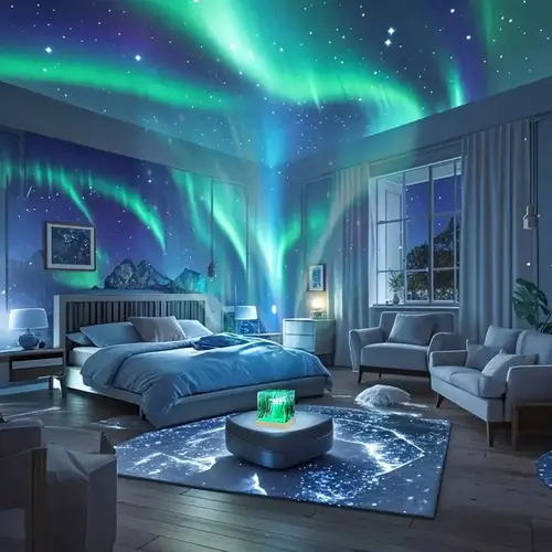 Aurora Projector Night Light, USB-Powered LED Atmosphere Lamp with Remote Control, 16 Dynamic Lighting Effects, Ideal for Bedroom, Living Room, Home Theater & Game Room Decor, Mood Lamp