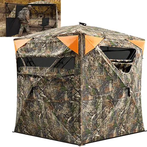 Tidewe Vis360 See Through Ground Blind Swing Door | 360° Camouflage Pop Up Hunting Blind for 2/3 Person | Portable Deer Blind with Orange Cover #Christmas Deal