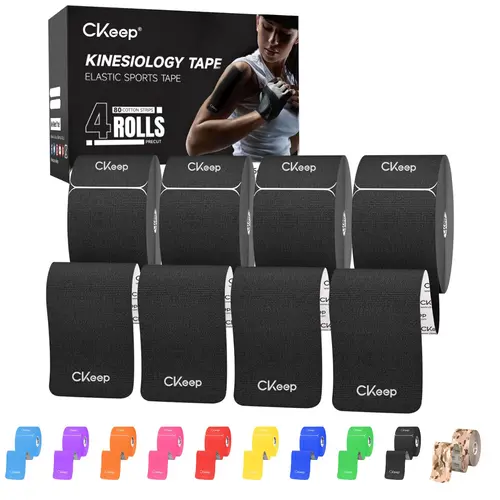 Kinesiology Tape - 4 Rolls (80 Precut 10" Strips), Unisex Breathable Latex-Free Cotton Elastic, Rounded Edge, Skin-Friendly Waterproof, All Seasons Muscle Support, Injury Prevention, Enhance Performance, Faster Healing Athletic Tape