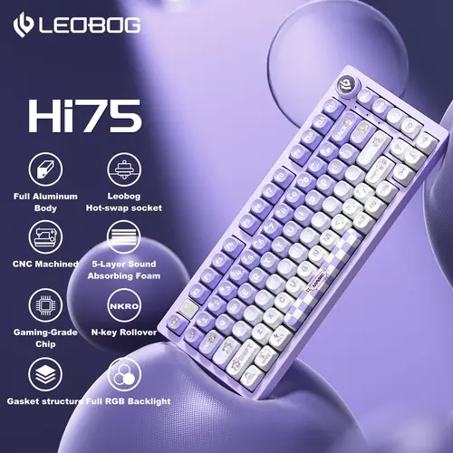 LEOBOG Hi75 Portable Mechanical Gaming Keyboard with USB-C Cable, 16 RGB Backlight, 81-Key Compact Wired Office Compatible Keyboards, Rotating Button, Original Switches for Windows Laptop PC Mac (Men Gifts)