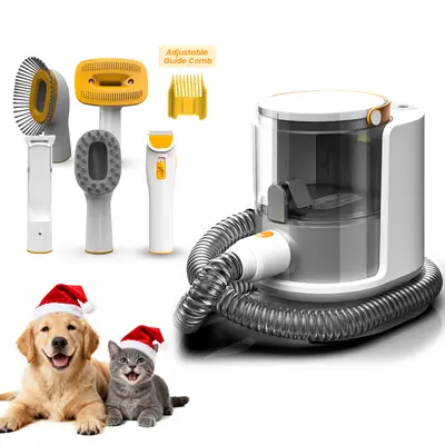 PUPPYOO 5-in-1 Dog Grooming Kit with 13000Pa Vacuum for Dogs & Cats, 1.5L Dust Cup, 4m Cord, Whisper-Quiet Operation, Adjustable Guard Combs, Hair Remover Roller