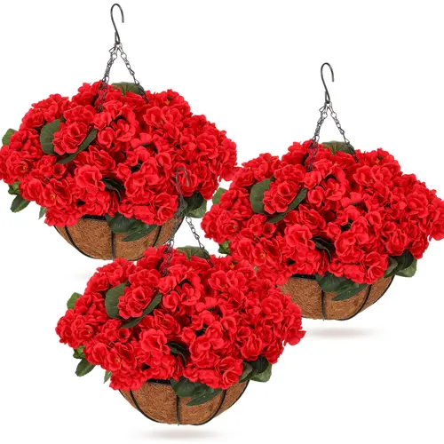 1pcs/2pcs/3pcs Artificial Flower Hanging Baskets for Summer Outdoors UV Resistant Faux Hanging Plants Flowers for Outdoors Garden Summer Decor for Patio Porch