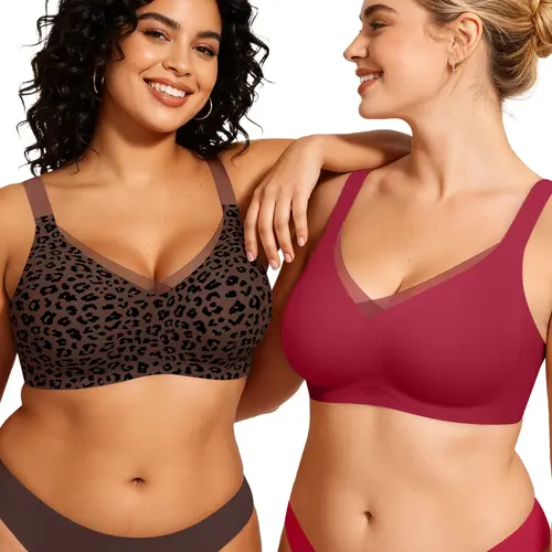 OEAK Women V Neck Crossover Mesh Wide-strap Seamless Jelly Bras Comfortable Bralette Soft Tshirt Bra No Underwire Push Up Everyday Bras