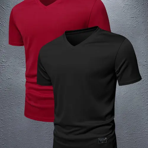 Men's Solid V Neck Tee, Regular Fit Casual Quick Drying Short Sleeve T-shirt for Summer, Men's Top for Daily Wear, Short Sleeved