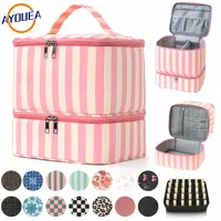 Double Layer Nail Polish Organizer Bag Valentine's Day Gift Quilted Portable Cosmetic Pouch Water Resistant Lightweight Travel Case for Manicure Tools Nylon Matte Makeup Storage Smooth Jewelry Box Fits Nail Lamp Girlfriend Present Minimalist Cover