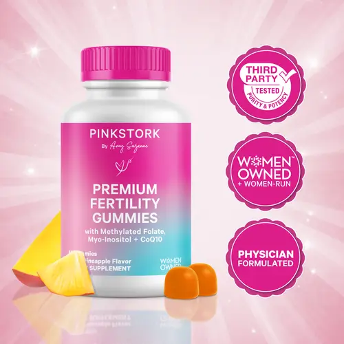 Pink Stork Premium Chewable Fertility Supplement Gummies - Vitamins for Women with CoQ10, Inositol, Vitamin D3, Methylated Folate, TTC Support Multivitamin - Vegan, Gluten-Free, Made in USA, Women-Owned Optimum Conception Support