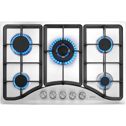 VEVOR 30-in Built-in Gas Stove Set, 5-Burner Heavy Duty Gas Range, Max 12250BTU NG/LPG Convertible Stainless Steel Hob with Thermocouple Protection for Family Camping, RV, Heavy Duty Stove