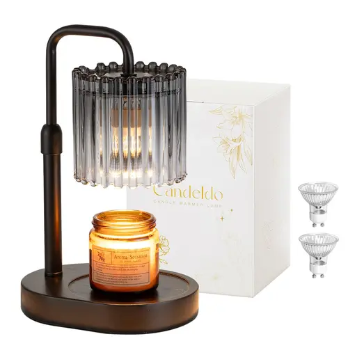 CANDELDO Crystal Stripe Look Candle Warmer Lamp with Timer - Height-Adjustable Dimmable Wax Melting Candle Stand, 2 Bulbs, Home Supplies for Women's Modern Bedroom Decor