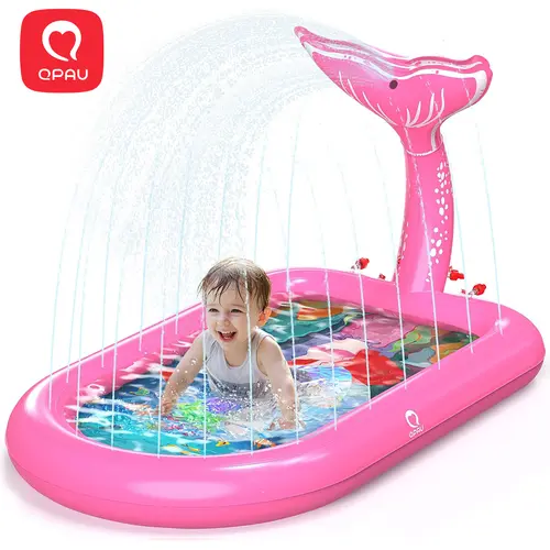 QPAU Splash Pad for Toddlers 1-3, Cute Animal Designs (Elephant, Whale, Shark & Mermaid) - Outdoor Water Play Mat, Inflatable Kids Pool, Baby Backyard Toy, Birthday Gifts for 1+ Year Old Girls & Boys homeessentials,