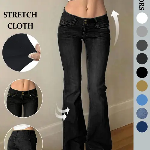 NVFelix Women Low Rise Flare Fashion Flared Denim Jeans Y2K Baggy Bootcut Wide Leg Stretch Denim Basic Casual Pants for 2000s Streetwear