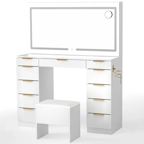 【2packages shipping】Makeup Vanity with Mirror and Drawers Vanity Desk Set with 3 Modes Adjustable Brightness Lights and USB Power Outlet,dorm essentials,home decor