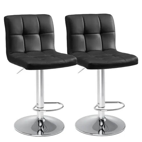 Sweetcrispy 2-Piece Wear-Resist Leather Armless Rolling Chairs - Stable Metal Frame, 360-Rotational Hydraulic Bar-Height Adjust Swivel Seats for Kitchen Dining, Modern Backed Desk Use