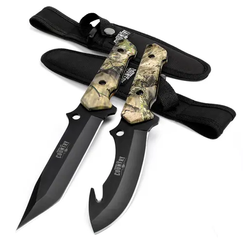 #backtoschool Mossy Oak Fixed Knife Set - 2 Pack, Full Tang Handle Straight Edge and Gut Hook Blades Game Processing Knife, Sheath Included