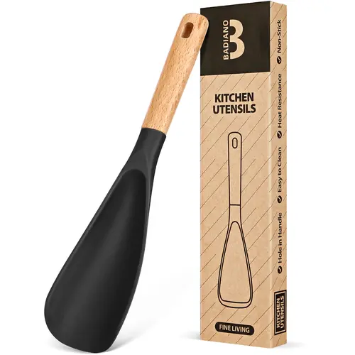 Cooking Spoon for Nonstick Cookwares, Great for Cooking and Serving Durable BPA-Free Matte Silicone, Wood Handle Spoon for Mixing, Scoop, and Scrape