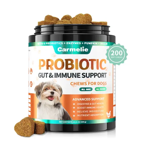 Carmelie Probiotic Bites for Dogs - Coconut Flour Soft Chew Food Treats (Pumpkin & Chicken Flavor) - Supports Digestive, Immune & Skin Health, Feeding 6+ Months Old Sensitive Tums Dogs, 200ct #backtoschool #sohochic