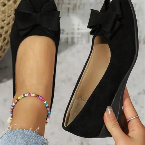 Women's Elegant Bowknot Design Slip on Flats, Casual Comfortable Pointed Toe Flat Shoes for Daily Wear, Lightweight Breathable Fabric Shoes, Soft Sole Flats for Women & Girls