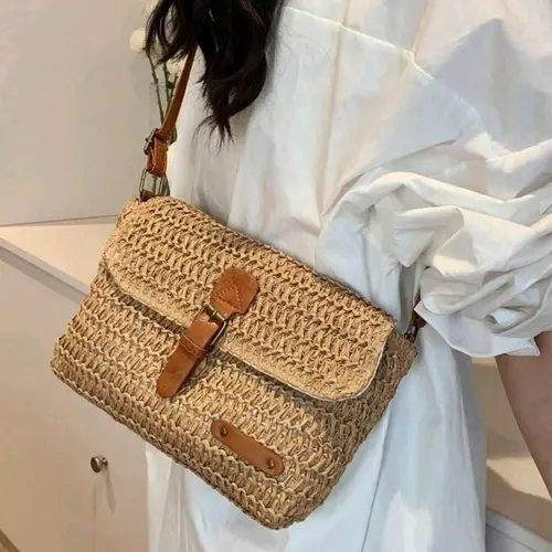 Women's Fashionable Straw Bag, Textured Shoulder Bag, Casual Stylish Crossbody Bags, Adjustable Crossbody Purses for Daily Used, Trendy All-match Sling Purse Commuter Bag, Handbag Shoulder Purse, Aesthetic Shoulder Handbag