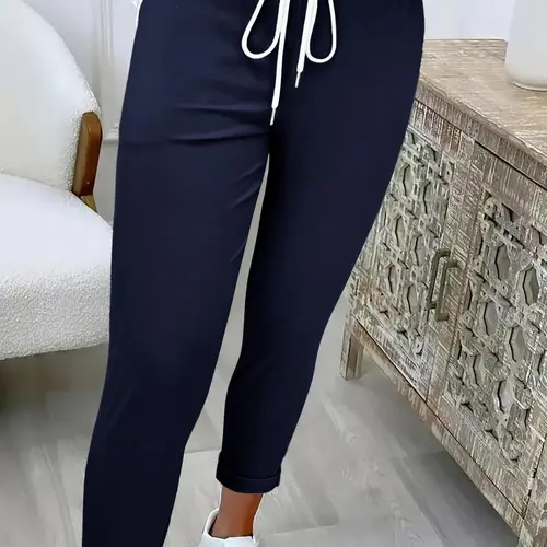 Women's Solid Color Elastic Waist Drawstring Adjustable Pants, Minimalist Basic Casual Lightweight Comfy Trousers for Summer, Fashion Womenswear Bottoms for Daily Wear