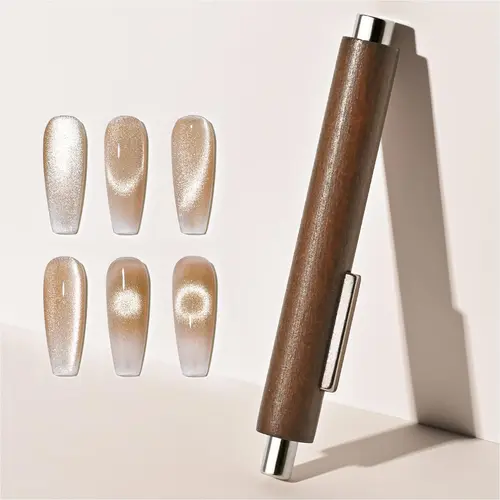 GAOY 3‑in‑1 Strong Large‑Size Round‑Bead Cat Eye Nail Magnet, Cigar‑Shaped Multi‑Functional Nail Tool for Home DIY Nail Art, Brown