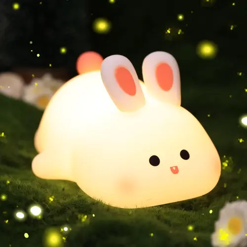 COOLGIFT MART Squishy Bunny LED Squishy Night Light, Soft Silicone Touch Control Adjustable Warmth Atmosphere Light, Kawaii Bend-Resilient Body Bedside Decor, Battery-Powered Lamp for All Ages Indoor Use - Ideal Birthday Present