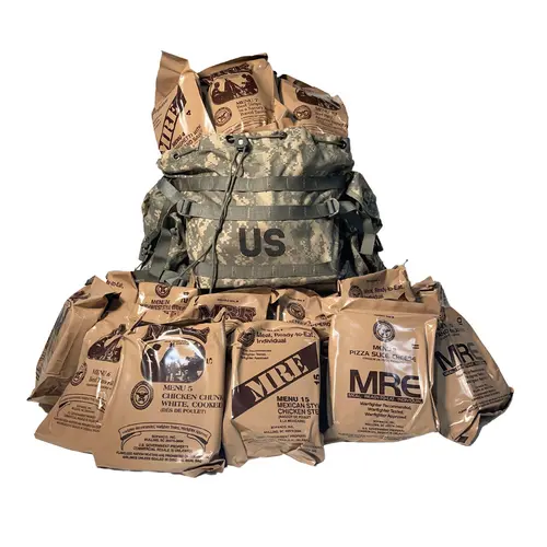 Military MRE Case Insp Date JAN 2025 or Newer & ACU Ruck Sack Combo!