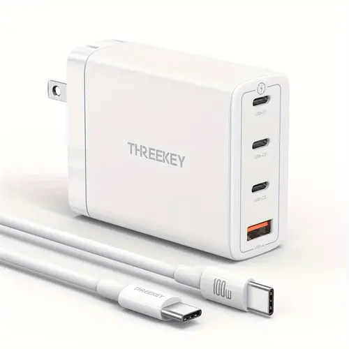 [iPhone 17 /iPhone 17 Pro Max]100W USB C Charger,  4-Port GaN Foldable Fast Charger Block with 100W 3.3FT C to C Cable, Compatible with MacBook Pro/Air Phone 17/16/15/14/13/12, Laptop and more. Smartphone Cellphone Charging Mobile Electronic