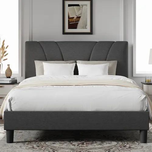 Novilla  Bed Frame Upholstered Platform Full/Queen/King Bed Frame with Adjustable Headboard, Strong Weight Capacity, No Box Spring Needed, Easy Assembly, Grey, Back To School