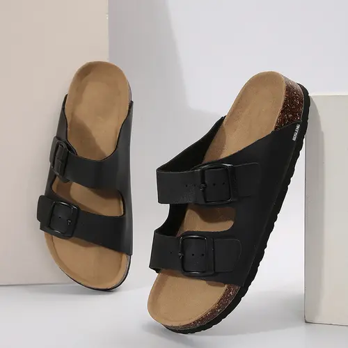 Womens Slide Sandals Cork Footbed Sandals With Straps Adjustable Buckle Slip On Sandals Springfresh Summer Vibes