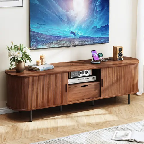 【SummerFinds】ONBRILL 59 Inch Fireplace TV Stand, Entertainment Center with 23 Inch Electric Fireplace, TV Table for TVs up to 65 Inches, Media Console Cabinet with Storage and Glass Doors for Living Room,dorm essentials,home decor