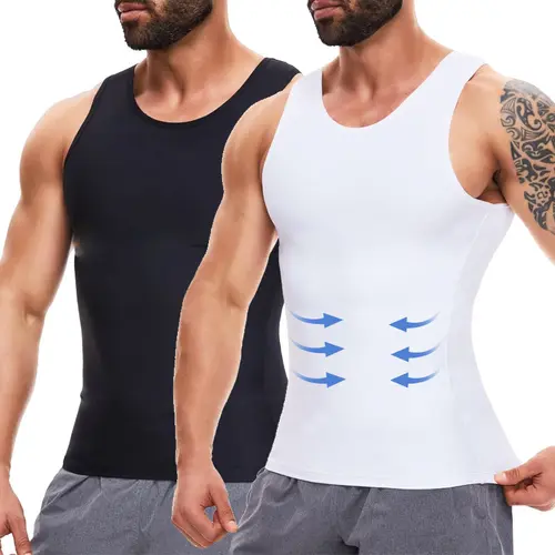 CATTIBOR Men's Tummy Control Compression Tank Top - Nylon Spandex Athletic Fit Mens Clothing Shapewear for Workouts, Running (1/2/3 Pack) - Tight, Stretch Activewear