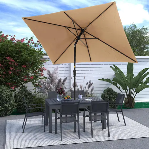 【SohoChic】RoyalCraft 6.5 x 10FT Large Patio Umbrella, Outdoor Rectangle Umbrella with Aluminum Pole, Outdoor Table Market Umbrella with Crank, 6 Steel Ribs, Polyester Canopy for Patio Garden, Pool, Lawn, Backyard