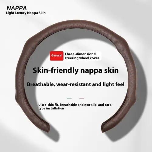 Hugexpen Nappa Leather Steering Wheel Cover - Quick-Turn, Non-Slip, Breathable, Ultra-Thin Universal Grip Cover for All Seasons Car Interior Accessories, Napa Nappa Leather