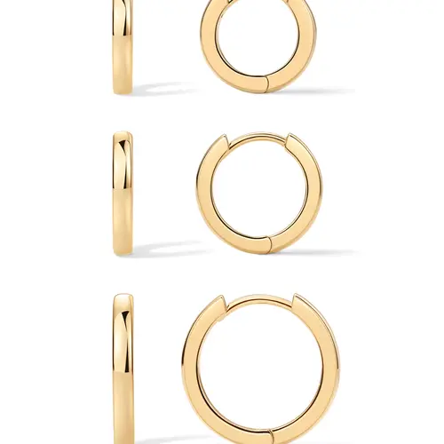 PAVOI 18K Gold Plated 925 Sterling Silver Posts 3 Pairs Hoop Earrings Set for Women - Huggie Earring Pack