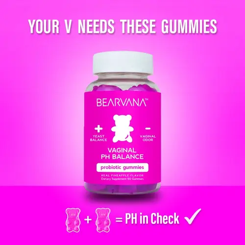 BEARVANA pH Balance Gummies | Women's Daily Probiotic Gummies | Real Pineapple Flavor | Vaginal Health & pH Support | One Month Supply | 60 Gummies