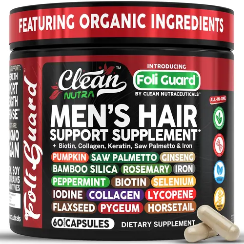 Clean Nutra Biotin, Collagen, Keratin, Iron, Pumpkin, Saw Palmetto, Ginseng, Bamboo Silica & More for Men's Hair Growth Supplement Capsules – FoliGuard