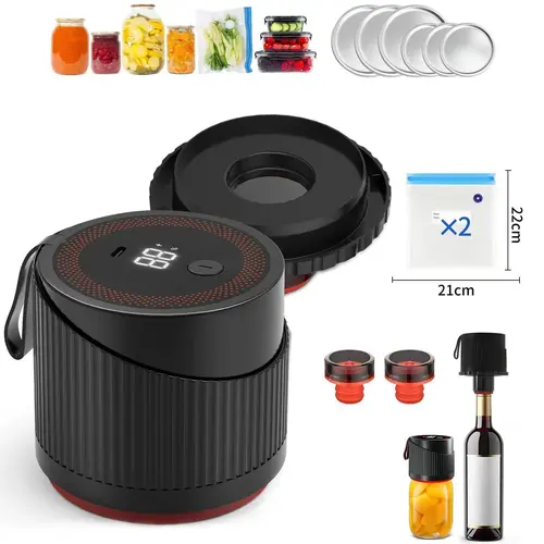 2026 Latest Portable Electric Mason Jar Vacuum Sealer Machine Kit for Food Storage, Firm Non-Slip Seal, 1-Button Start, Easy Operation, Compatible with Wide Mouth & Regular Mouth Mason Jars|Summervibes