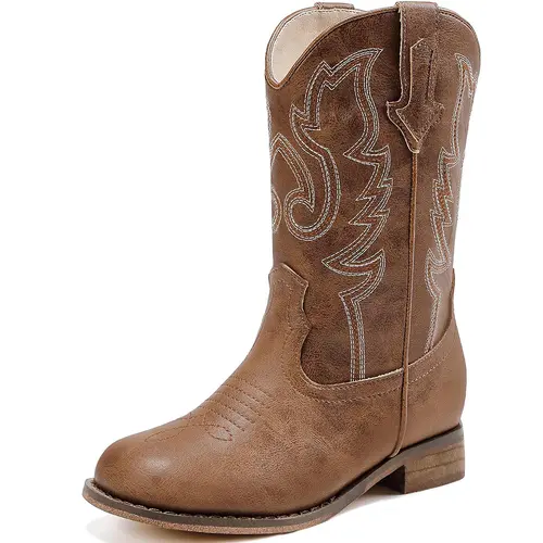 Girls Cowgirl Boots Unisex-Child Mid Calf Embroidered Toddler Cowboy Boot Little Big Kids Western Riding Shoes,sohochic