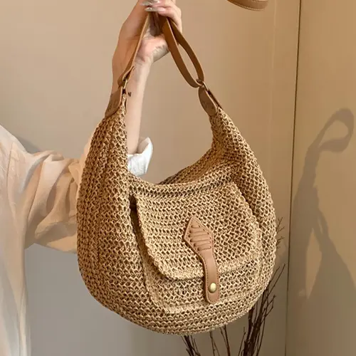 Women's Fashionable Straw Bag, Large Capacity Shoulder Bag for Daily Used, Casual Trendy Versatile High-quality Daily Commuting Bag, Girl Fashionable Shopping Bag, Elegant Commuter Bag