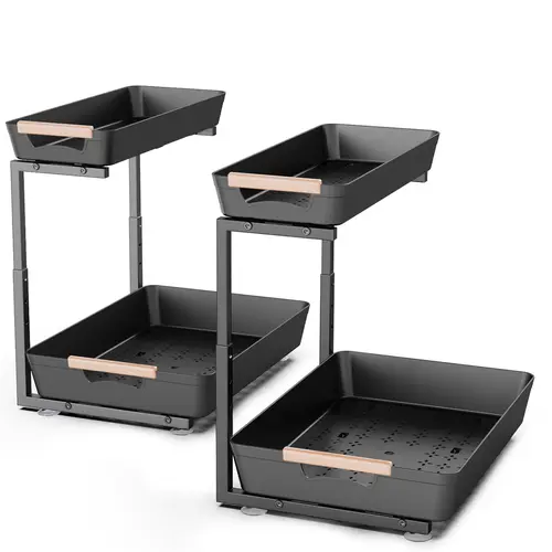 CRIUSIA Metal Pull-Out Under Sink Organizing Rack - Adjustable Under-Cabinet Storage Racks for Kitchen, Bathroom Home Organizers, Heavy Duty Organiser