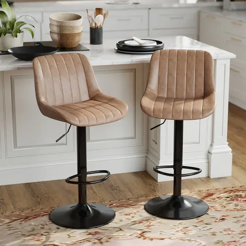ERMNOIS Swivel Bar Stools - Adjustable Armless Counter Height Chairs with Back, 8" Counter-Bar Fit, Wear-Resist Anti-Scratch Fabric, Modern Kitchen Island Seating, Wear‑Resist Seat