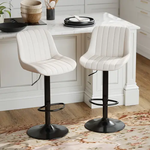 ERMNOIS Upholstered Bar Stool, Swivel Counter-Height Armless Chairs with Back, Adjustable Anti-Scratch Fabric, Adjustable Height Self-Leveling Home Bar Furniture for Kitchen Island, Upholstered Barstools, Modern Barstool Set, 8In Height Range