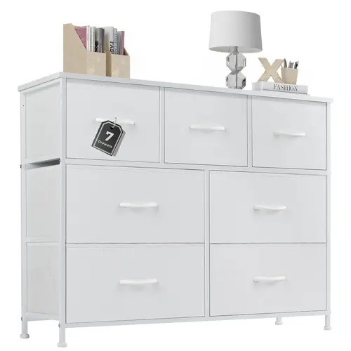 【Deal】7-Drawer Fabric Storage Tower - Bedroom Dresser with Steel Frame, Wood Top, Fabric Bins for Room Decor, Furniture, Storage Organization, Apartment Furniture