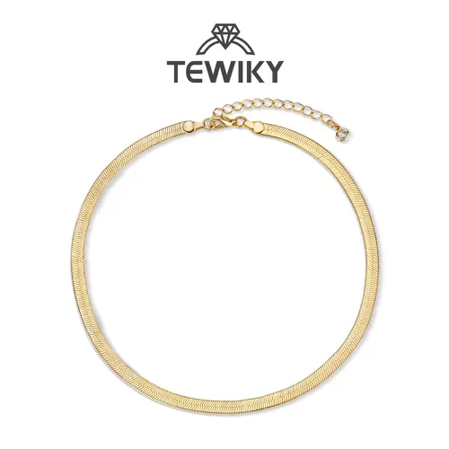 Tewiky Women's 14 Karat Gold Plated 5mm Dainty Herringbone Choker - Thin Layered Snake Chain, Daily Wear Necklace, Casual Elegant Gold Jewelry, Accessories for Women, Teen Girl Gift